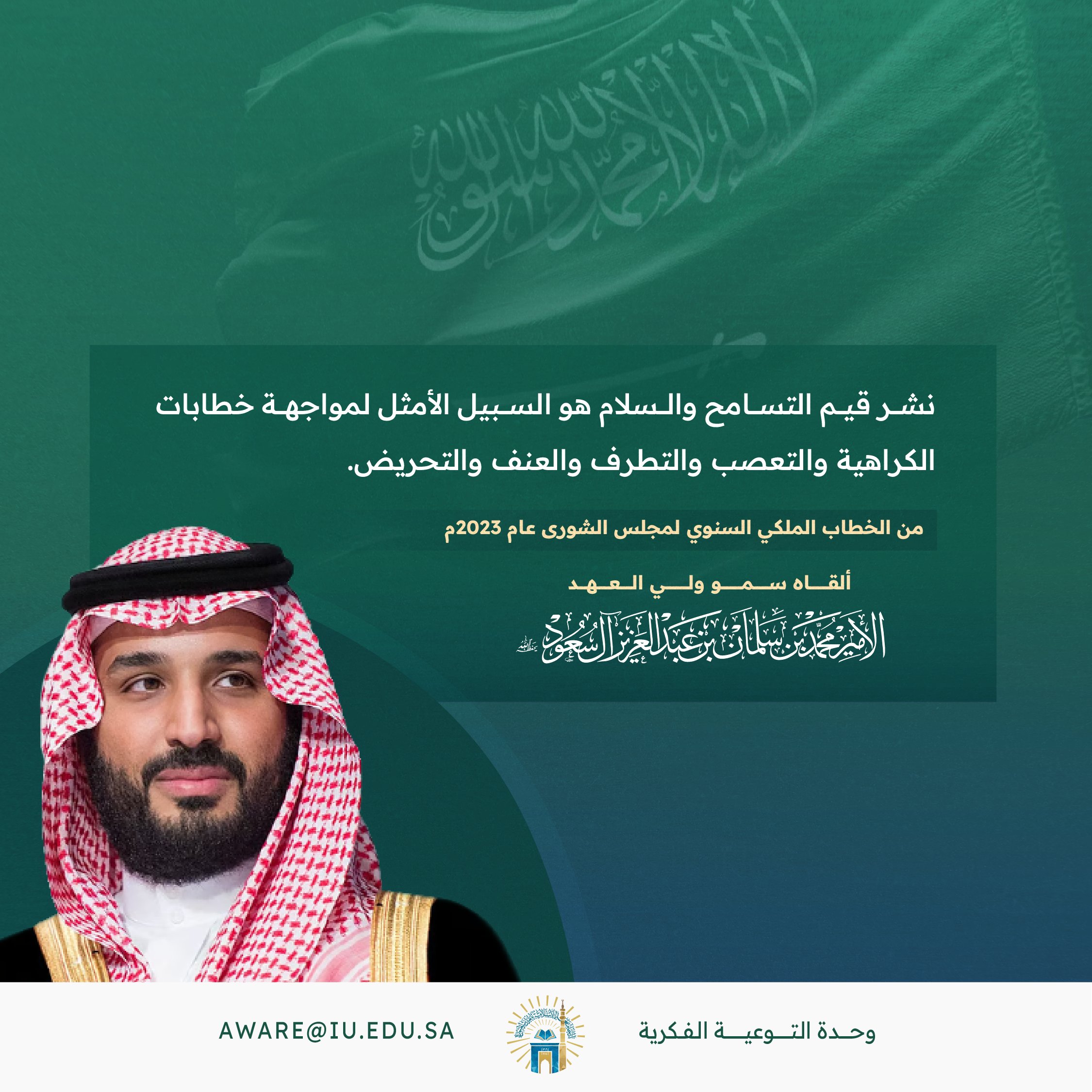 ولي العهد: نشر قيم التسامح والسلام هو السبيل الأمثل لمواجهة خطابات الكراهية والتعصب والعنف والتحريض